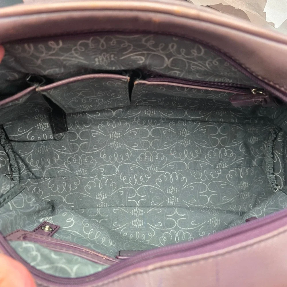 Franklin Covey Plum Purple Full Grain Leather Satchel Handbag AS IS